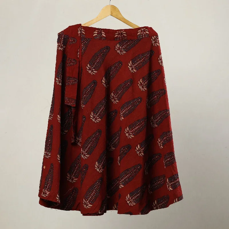 Red - Ajrakh Block Printed Cotton Wrap Around Skirt 03