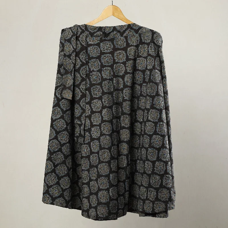 Black - Ajrakh Block Printed Cotton Wrap Around Skirt 05