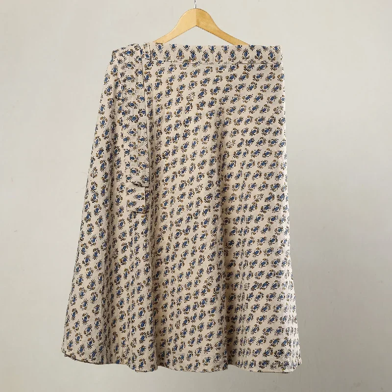 Beige - Ajrakh Block Printed Cotton Wrap Around Skirt 07