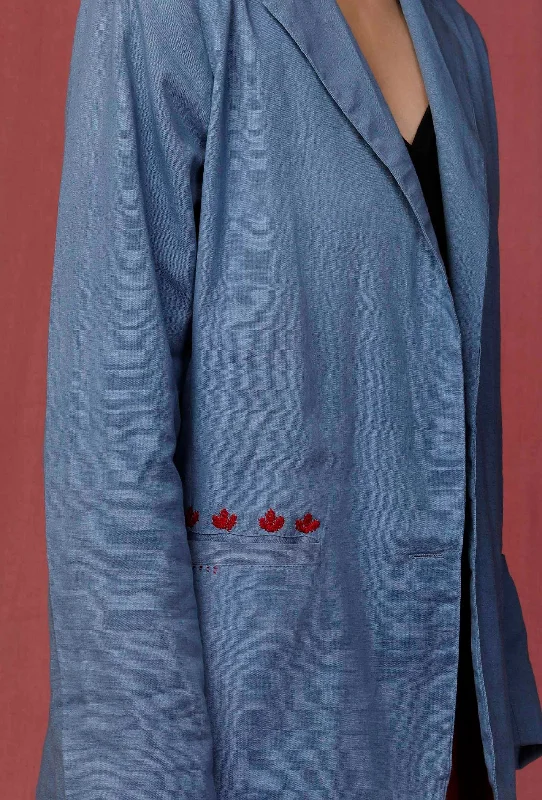 Blue Notched Linen Overcoat