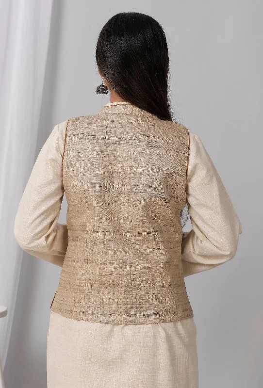 Brown Cotton Khadi Nehru jacket