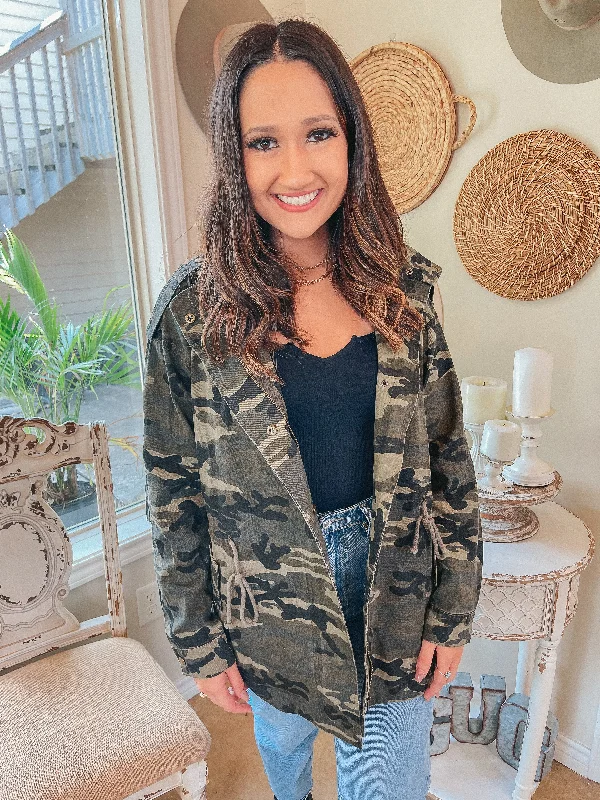 Colder Weather Button and Zip Up Utility Jacket in Camouflage