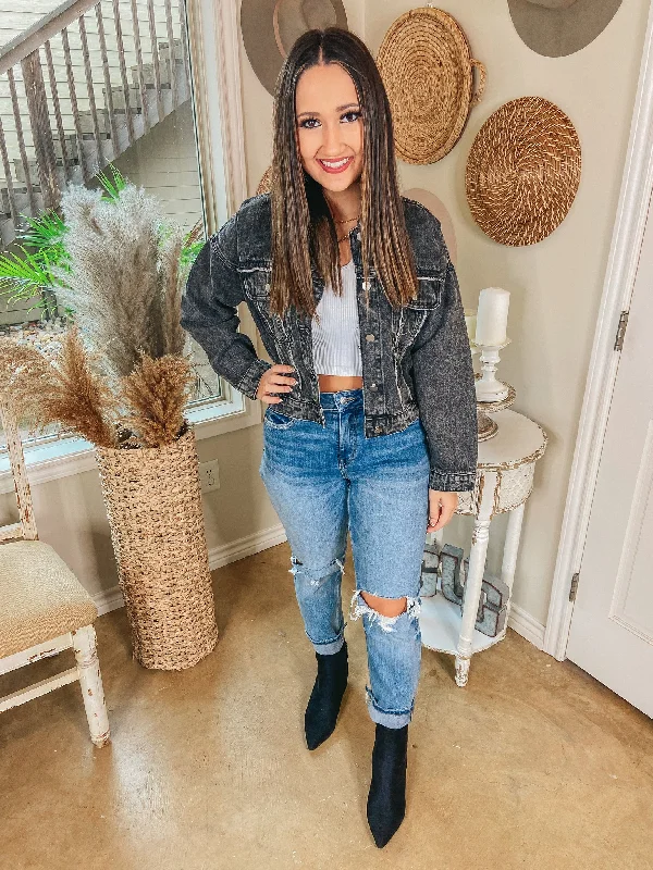 Fearless Looks Distressed Crop Denim Jacket in Faded Black