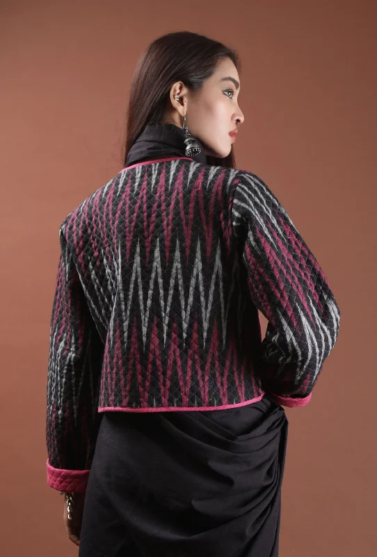 Holly Black & Fuschia Ikat Reversible Short Bomber Jacket