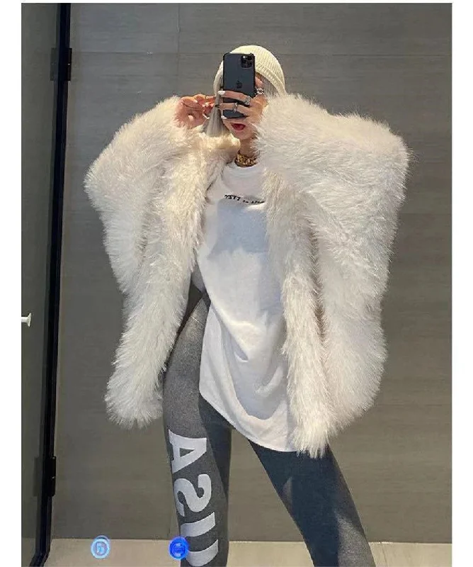 Hooded Winter Faux Fox Fur Coats Korean Fashion Furry Jacket Warm Thick Streetwear Plush Casaco Loose Casual Women New Chaquetas