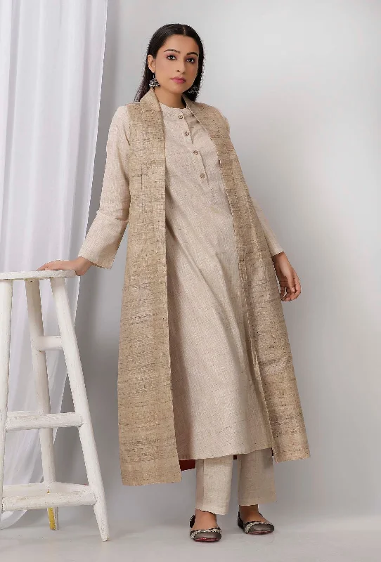 Mud Brown Long Cotton Khadi Jacket