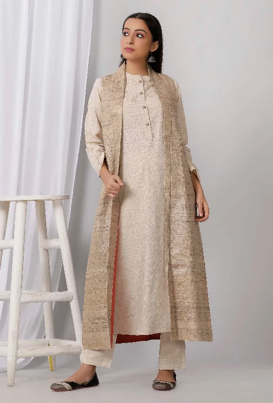 Mud Brown Long Cotton Khadi Jacket