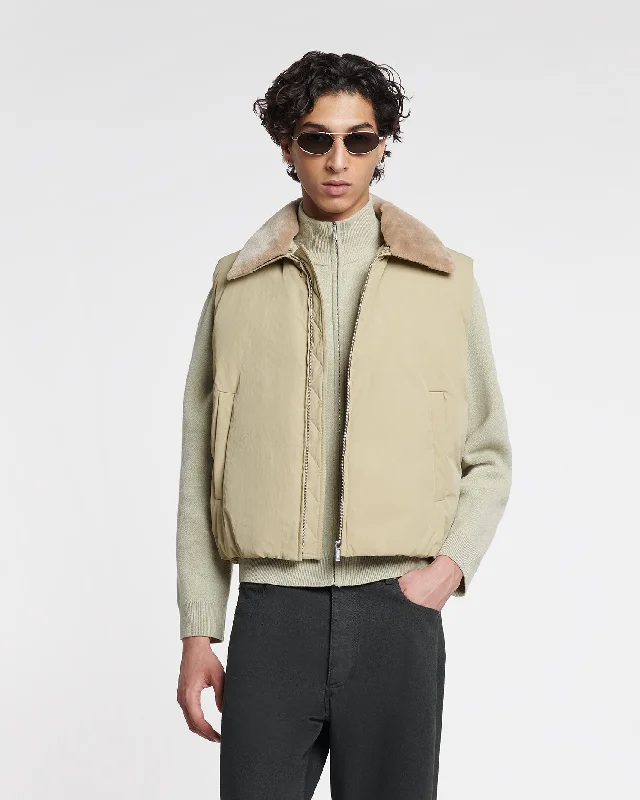 Mexim - Faux Fur and Tech Nylon Vest - Sage/ Beige