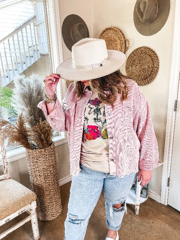 Edgy and Chic Button Up Corduroy Jacket with Raw Hem in Blush Pink