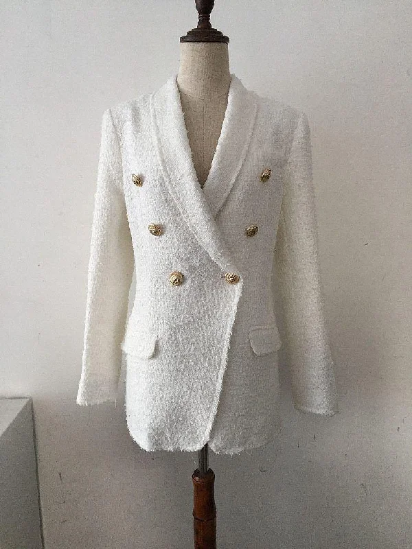 Shawl Collar Tweed Blazer Women - Casual - Plain-Solid