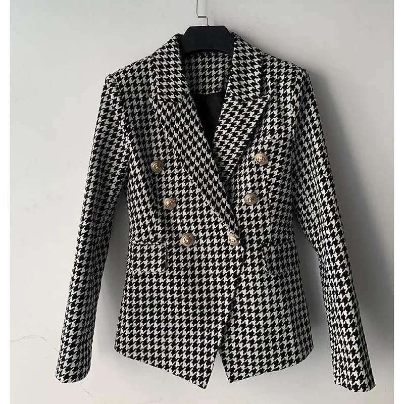 Houndstooth Blazer Women - Casual - Plaid