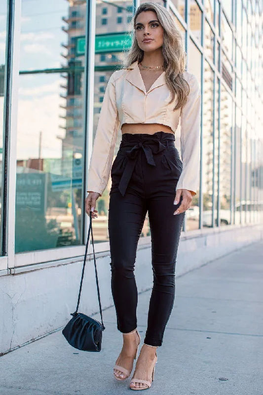 Make Way Cream Satin Blazer Crop Top