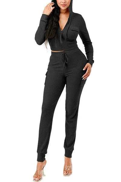 FZ Women's Rib Cargo Hoodie Pants Suit