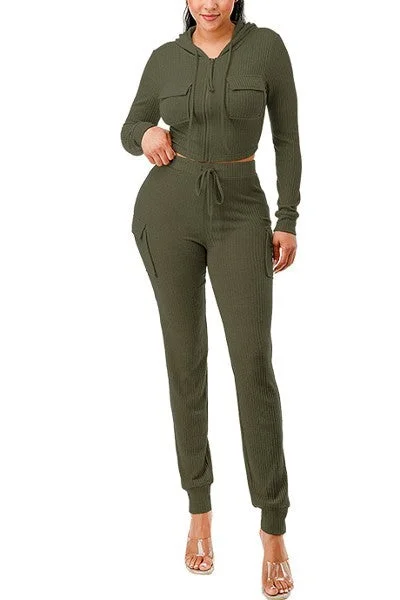 FZ Women's Rib Cargo Hoodie Pants Suit