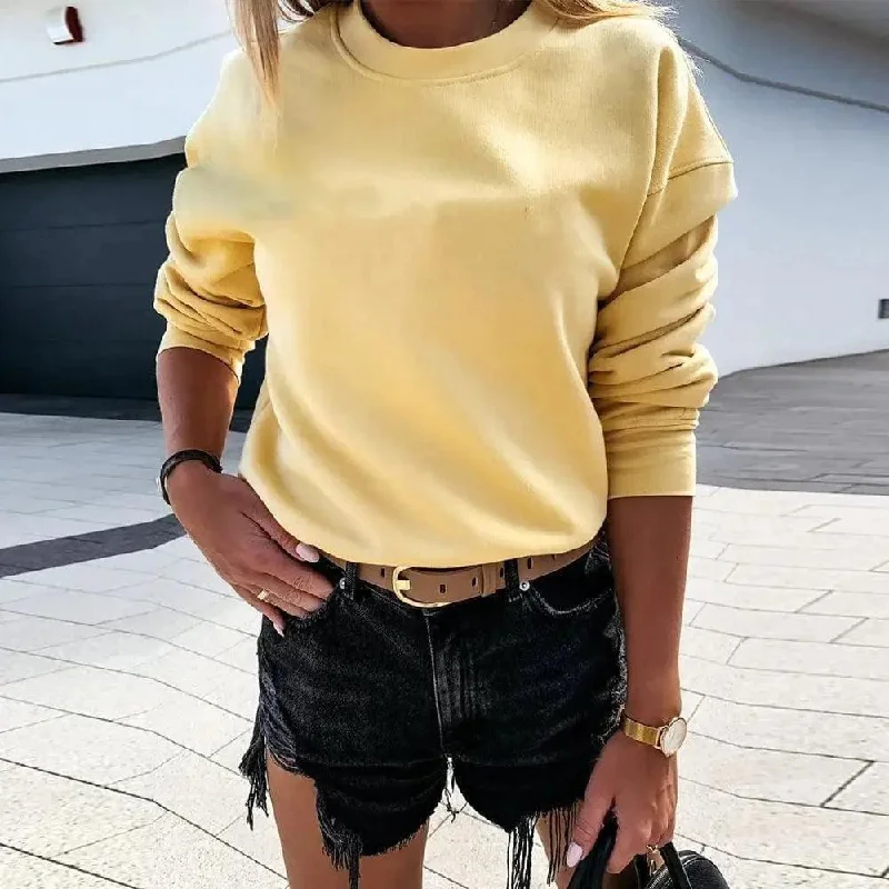 Pure Color Pullover Simple Long-Sleeved Round Neck Sweater