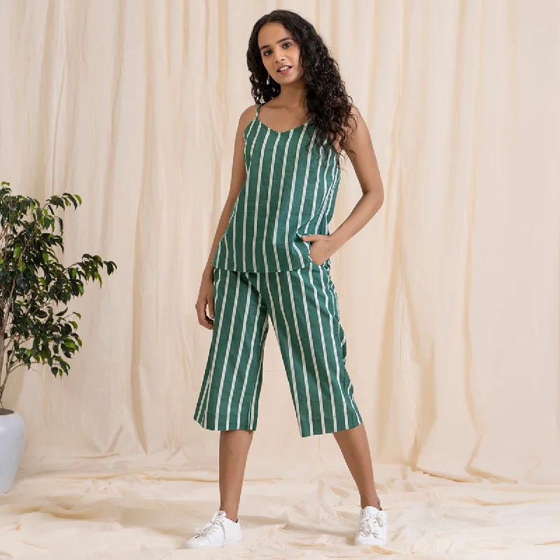 Cotton Co Ord Set for Women | Top & Culottes | Green