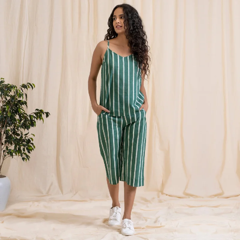 Cotton Co Ord Set for Women | Top & Culottes | Green