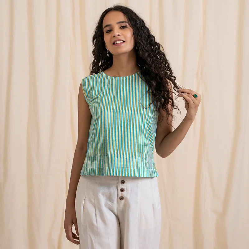 Cotton Crop Top for Women | Striped | Green