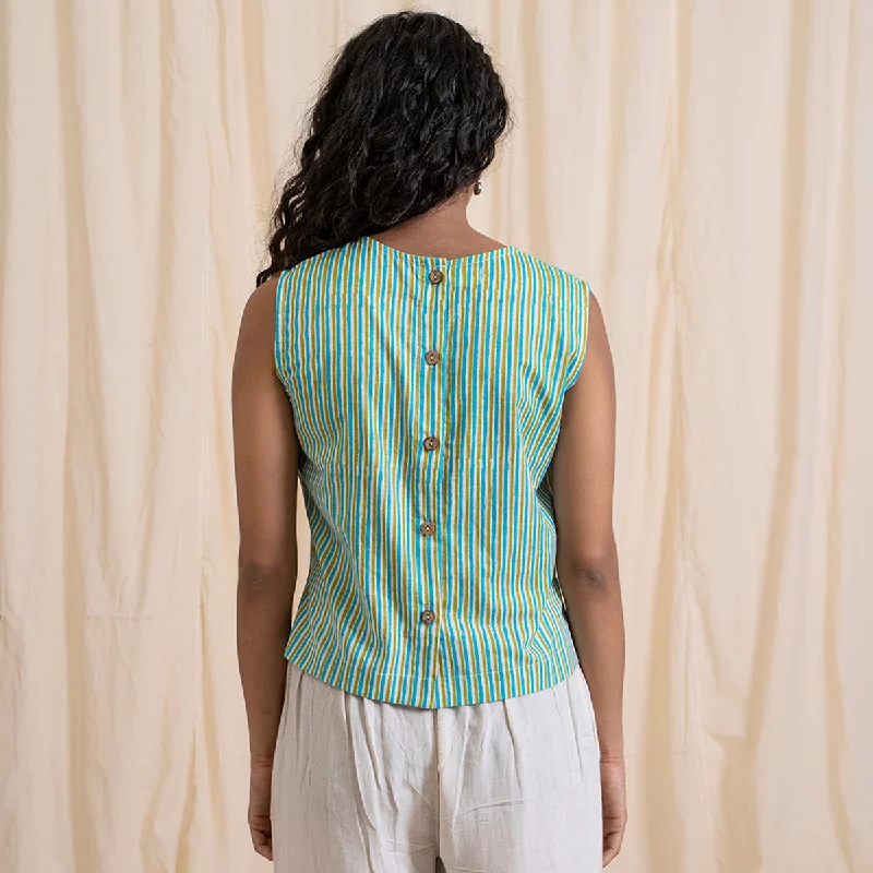 Cotton Crop Top for Women | Striped | Green