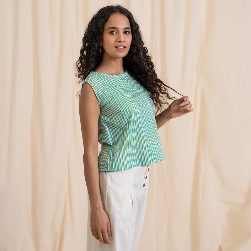 Cotton Crop Top for Women | Striped | Green