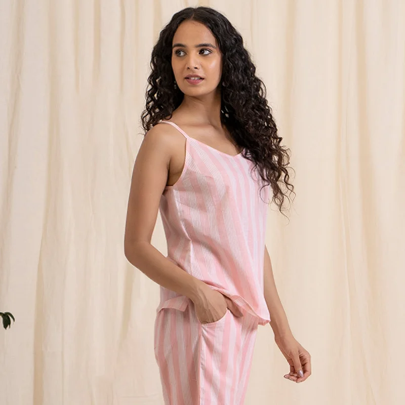 Cotton Pink Spaghetti Top for Women | Striped