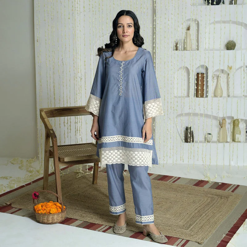 Chanderi Cotton Pakistani Suit | Straight Fit | Blue