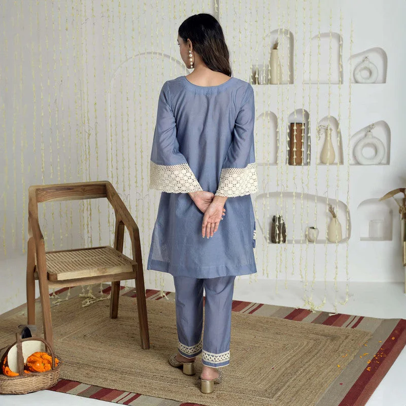 Chanderi Cotton Pakistani Suit | Straight Fit | Blue