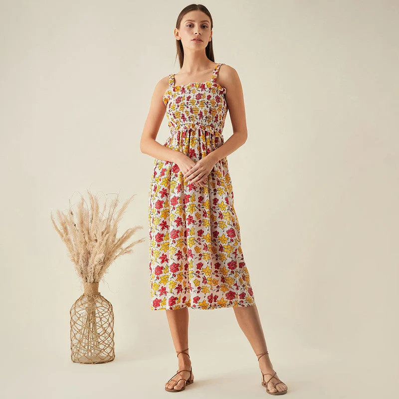 Organic Cotton Sleeveless Dress | Floral Print | Multicolour