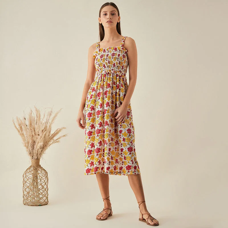 Organic Cotton Sleeveless Dress | Floral Print | Multicolour