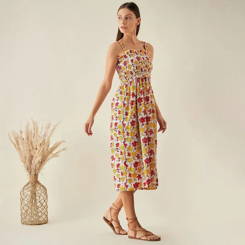 Organic Cotton Sleeveless Dress | Floral Print | Multicolour