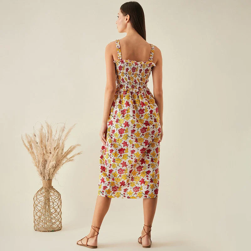 Organic Cotton Sleeveless Dress | Floral Print | Multicolour