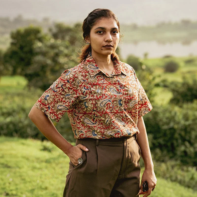 Kalamkari Cotton Shirt for Women | Red