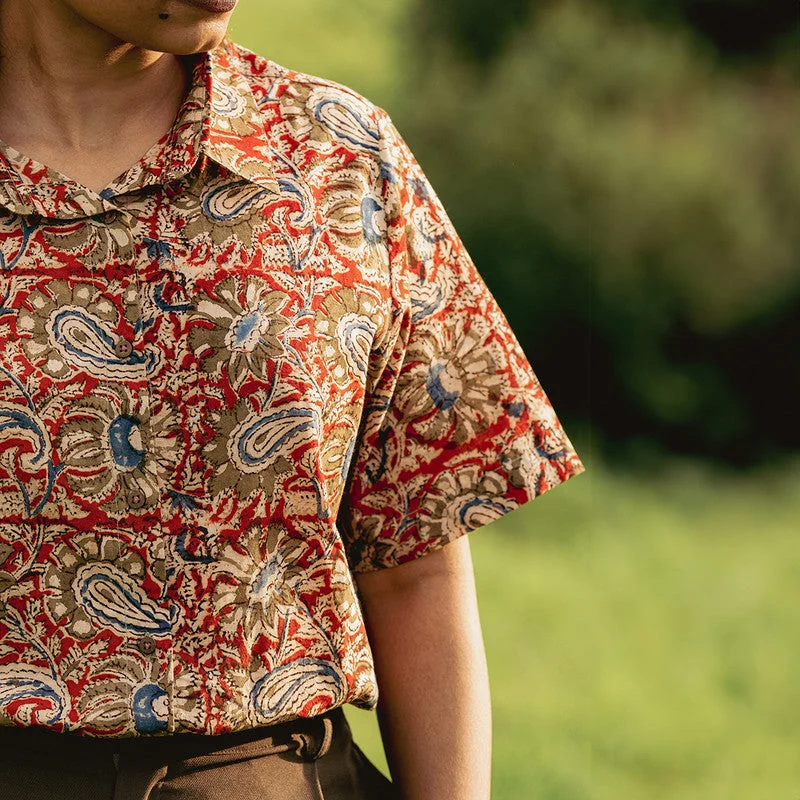 Kalamkari Cotton Shirt for Women | Red