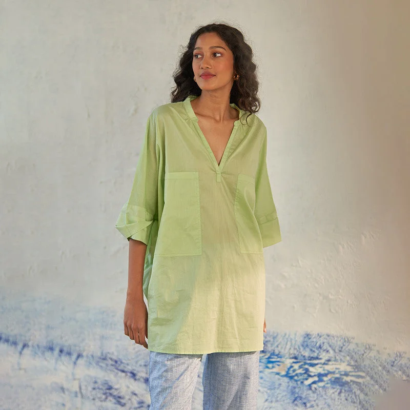 Cotton Boho Top for Women | Green | Relaxed Fit