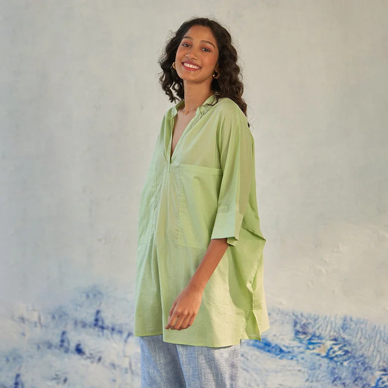 Cotton Boho Top for Women | Green | Relaxed Fit