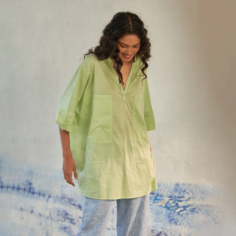 Cotton Boho Top for Women | Green | Relaxed Fit