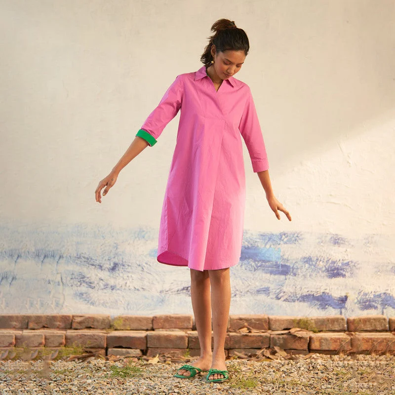 Cotton Poplin Pink Dress for Women | A-Line Silhouette