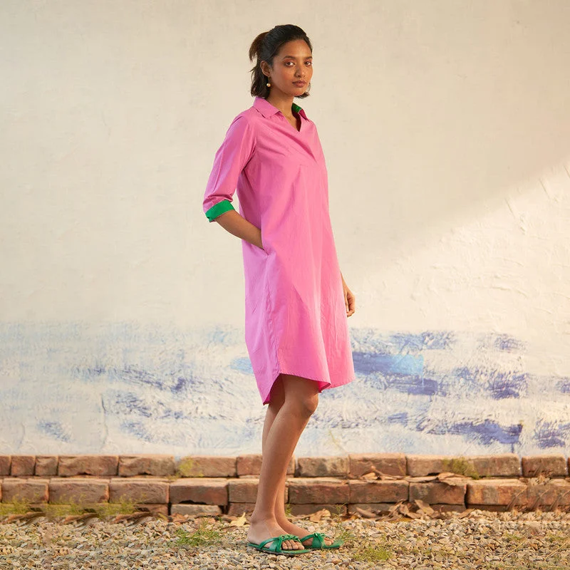 Cotton Poplin Pink Dress for Women | A-Line Silhouette