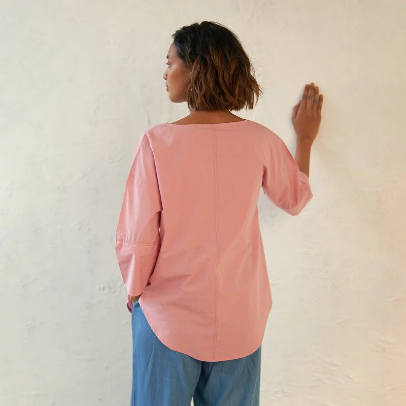 Cotton Poplin Pink Top for Women | Gathered Top