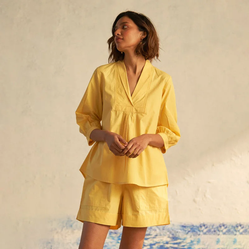 Cotton Poplin Yellow Top for Women | A-Line | U-Cut Hemline