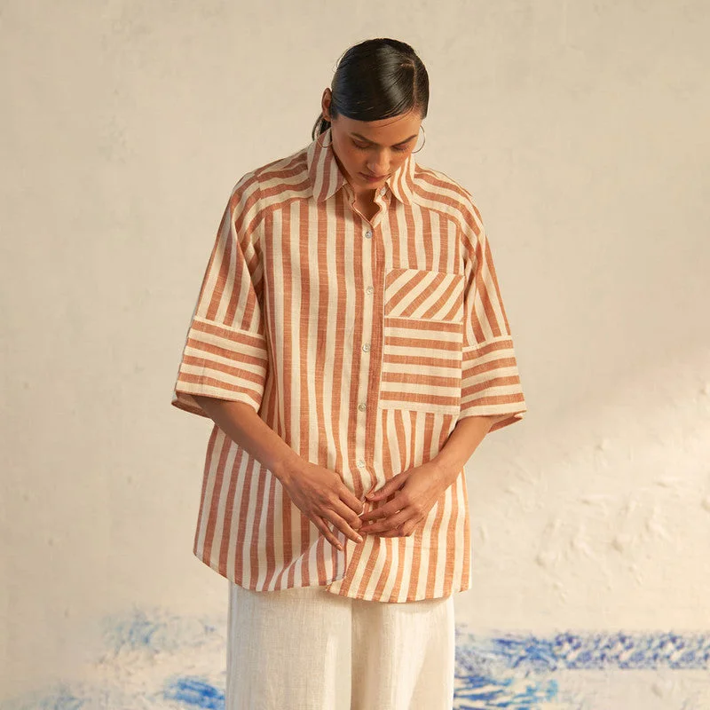 Cotton Striped Shirt for Women | Brown | Hi-Low