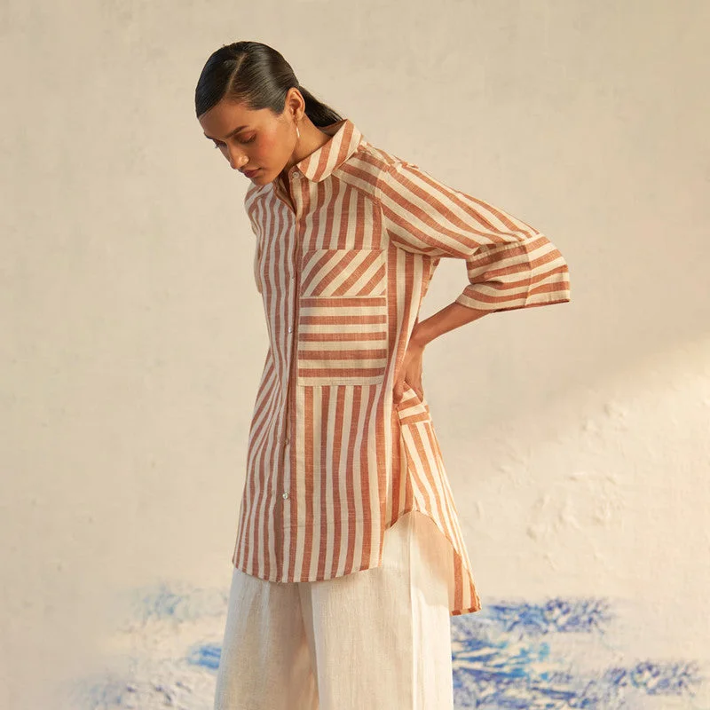 Cotton Striped Shirt for Women | Brown | Hi-Low