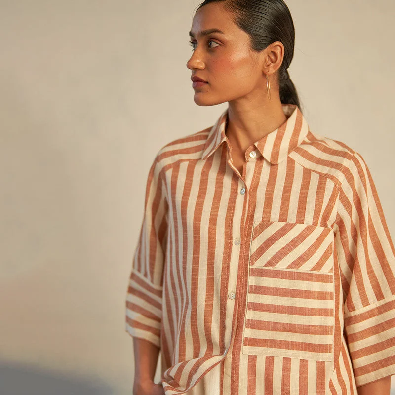 Cotton Striped Shirt for Women | Brown | Hi-Low