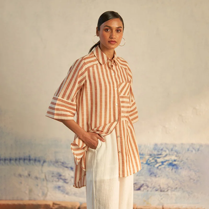 Cotton Striped Shirt for Women | Brown | Hi-Low