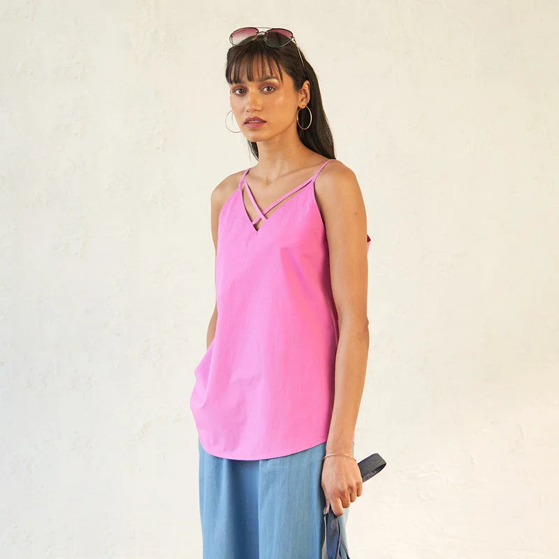 Poplin Cotton Pink Camisole Top | Straps