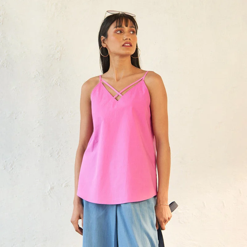 Poplin Cotton Pink Camisole Top | Straps