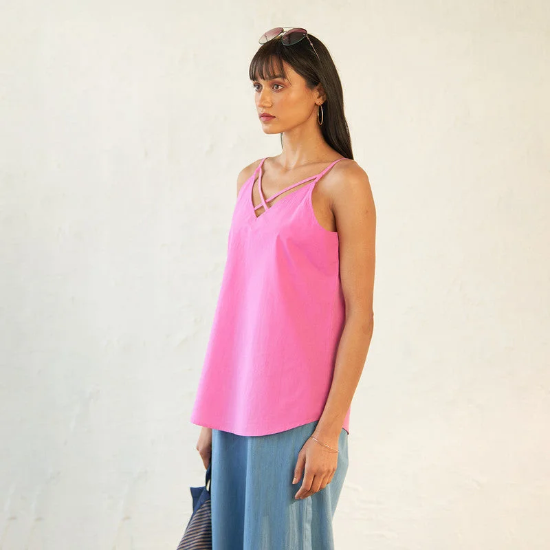 Poplin Cotton Pink Camisole Top | Straps