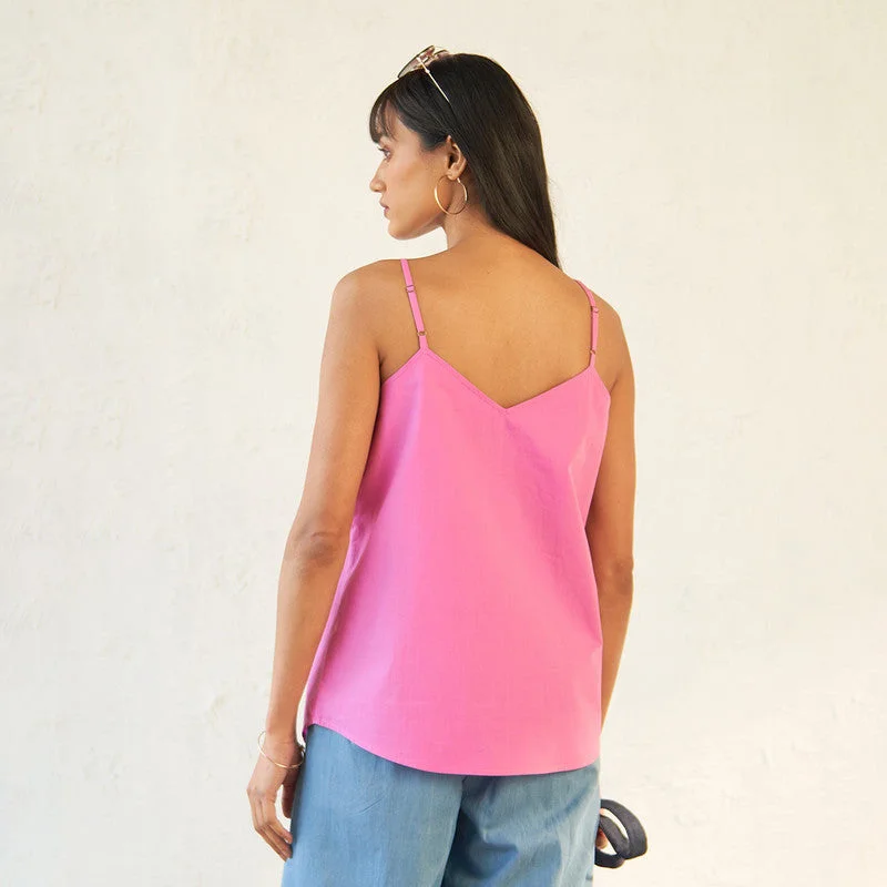 Poplin Cotton Pink Camisole Top | Straps