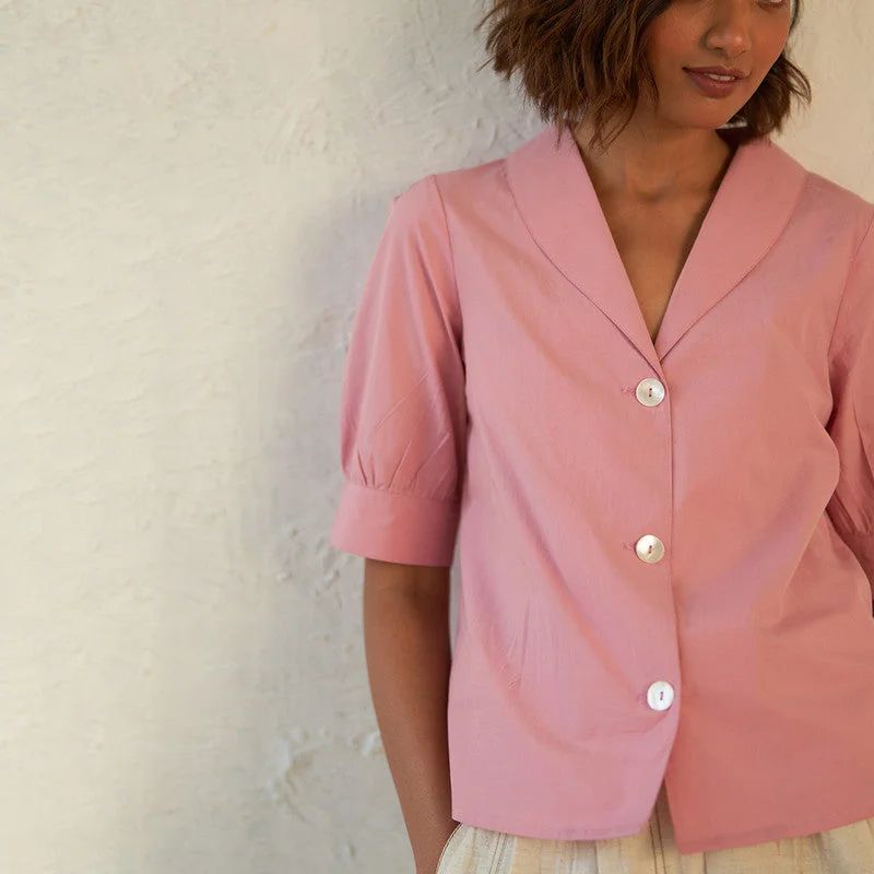 Poplin Cotton Seashell Top for Women | Light Pink