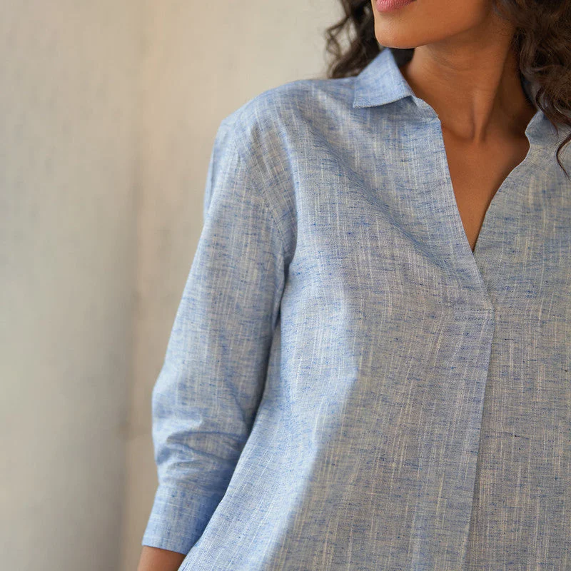 Textured Cotton Top for Women | Deep Blue | Front Box Pleated